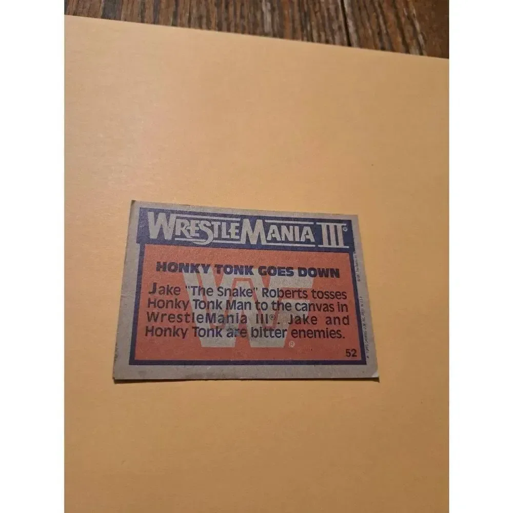 Vintage 1987 Topps WWF WrestleMania III Trading Card 52 Honky Tonk Jake Roberts